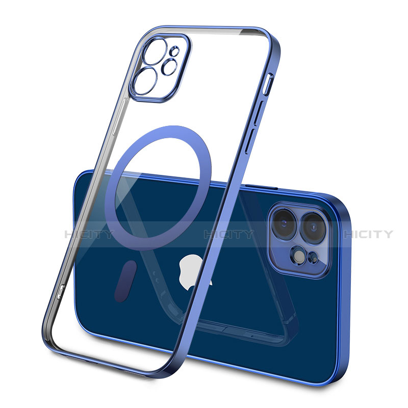Coque Ultra Slim Silicone Souple Transparente avec Mag-Safe Magnetic Magnetique M01 pour Apple iPhone 12 Bleu Plus