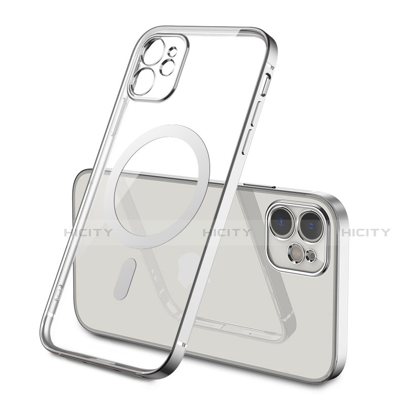 Coque Ultra Slim Silicone Souple Transparente avec Mag-Safe Magnetic Magnetique M01 pour Apple iPhone 12 Mini Argent Plus