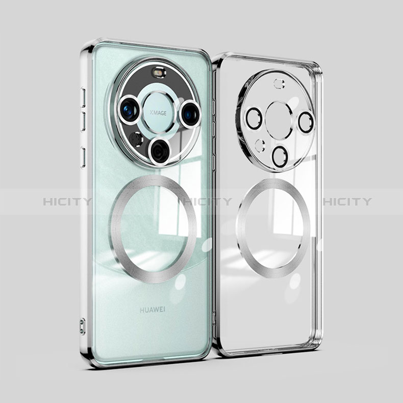 Coque Ultra Slim Silicone Souple Transparente avec Mag-Safe Magnetic Magnetique P01 pour Huawei Mate 60 Pro Argent Plus