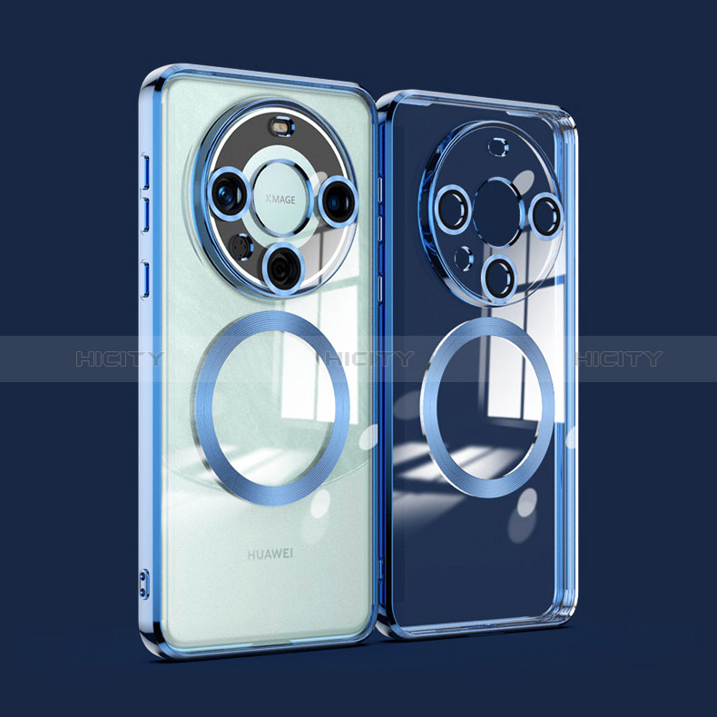 Coque Ultra Slim Silicone Souple Transparente avec Mag-Safe Magnetic Magnetique P01 pour Huawei Mate 60 Pro Bleu Plus