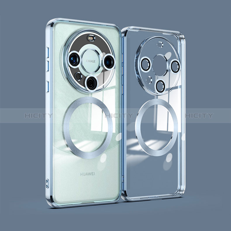 Coque Ultra Slim Silicone Souple Transparente avec Mag-Safe Magnetic Magnetique P01 pour Huawei Mate 60 Pro+ Plus Bleu Ciel Plus