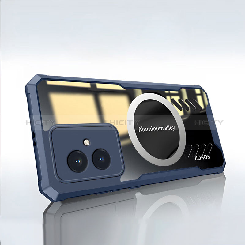 Coque Ultra Slim Silicone Souple Transparente avec Mag-Safe Magnetic Magnetique P02 pour Huawei Honor 100 5G Bleu Plus