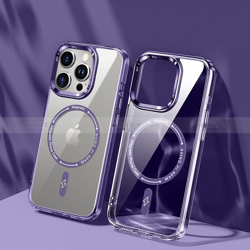 Coque Ultra Slim Silicone Souple Transparente avec Mag-Safe Magnetic Magnetique TB1 pour Apple iPhone 14 Pro Violet Plus