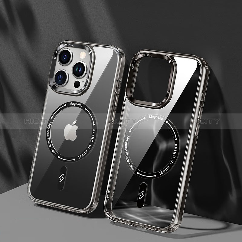 Coque Ultra Slim Silicone Souple Transparente avec Mag-Safe Magnetic Magnetique TB1 pour Apple iPhone 15 Pro Gris Plus