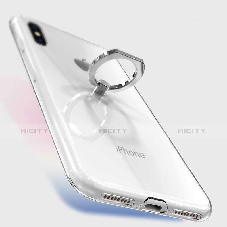 Coque Ultra Slim Silicone Souple Transparente avec Support Bague Anneau pour Apple iPhone X Clair Plus