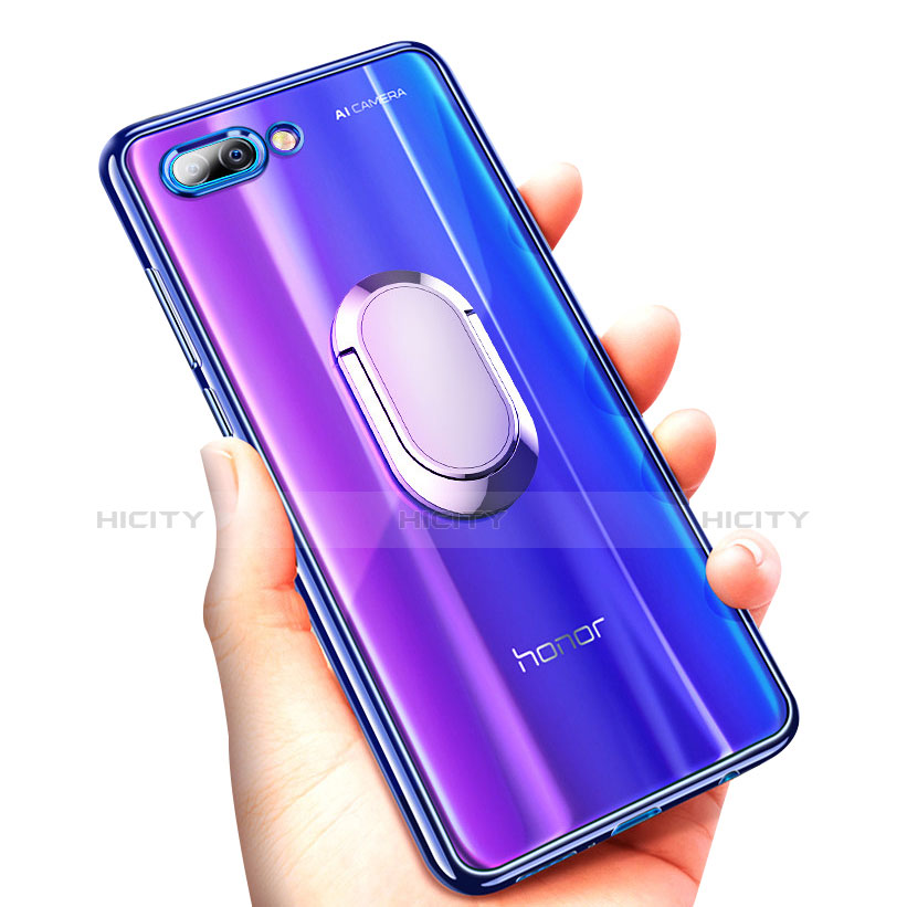 Coque Ultra Slim Silicone Souple Transparente avec Support Bague Anneau pour Huawei Honor 10 Bleu Plus