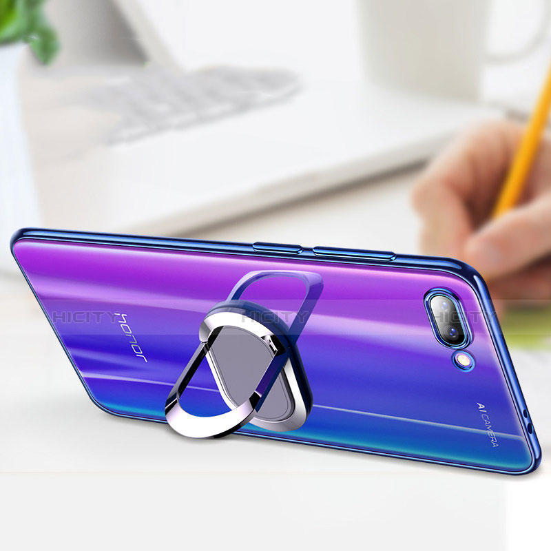 Coque Ultra Slim Silicone Souple Transparente avec Support Bague Anneau pour Huawei Honor 10 Bleu Plus