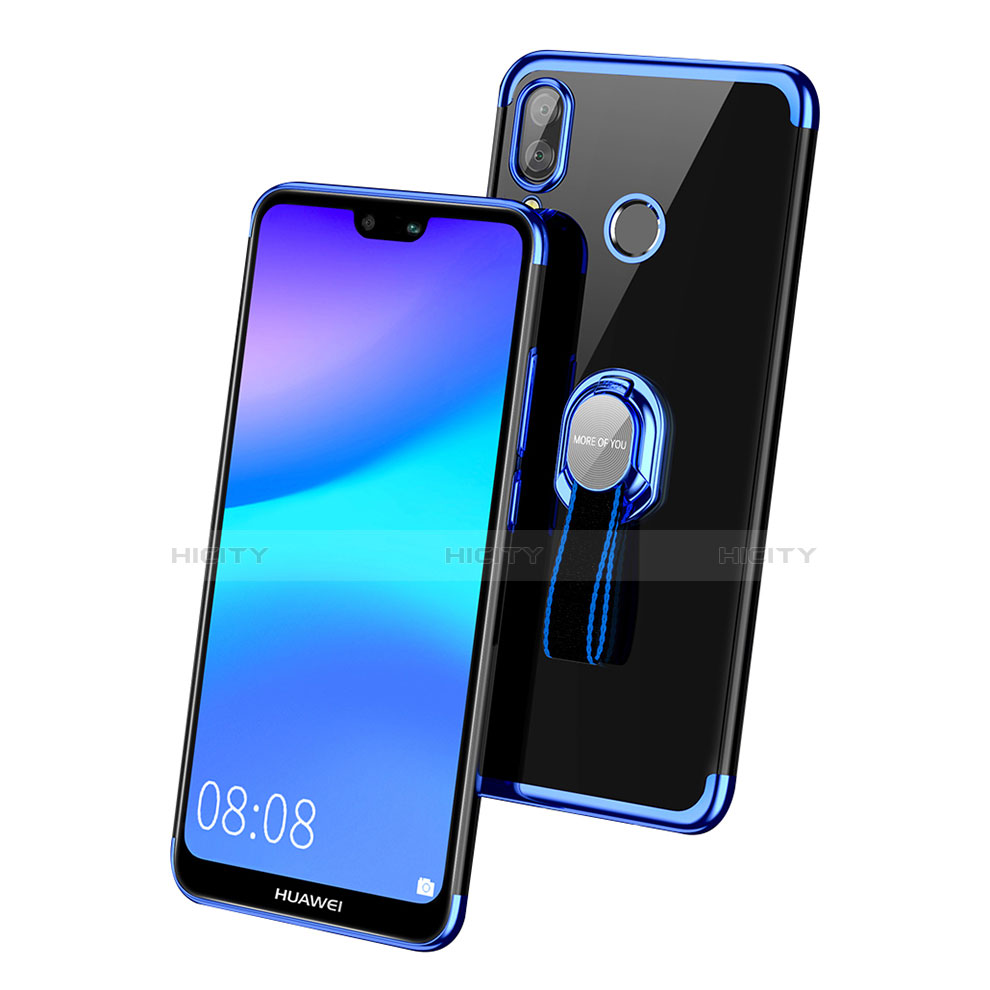 Coque Ultra Slim Silicone Souple Transparente avec Support Bague Anneau pour Huawei Nova 3e Bleu Plus