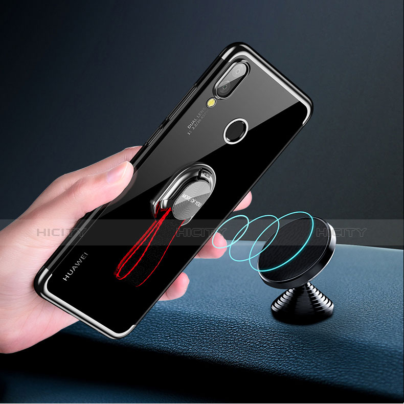 Coque Ultra Slim Silicone Souple Transparente avec Support Bague Anneau pour Huawei Nova 3e Noir Plus