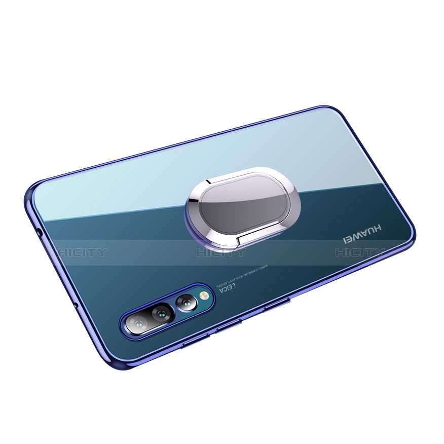 Coque Ultra Slim Silicone Souple Transparente avec Support Bague Anneau pour Huawei P20 Pro Bleu Plus