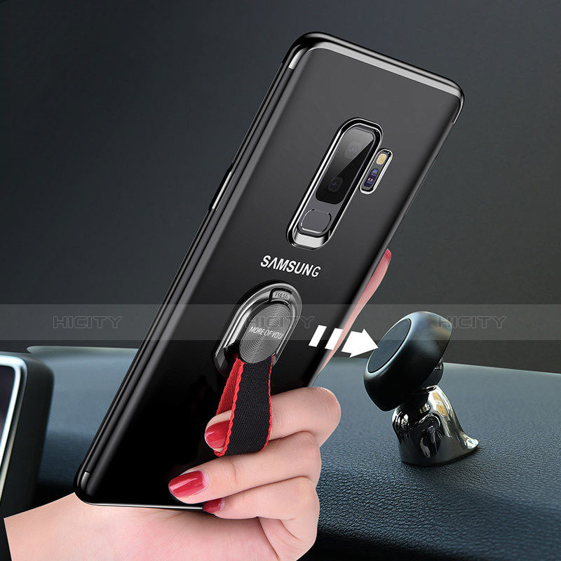 Coque Ultra Slim Silicone Souple Transparente avec Support Bague Anneau pour Samsung Galaxy S9 Plus Noir Plus
