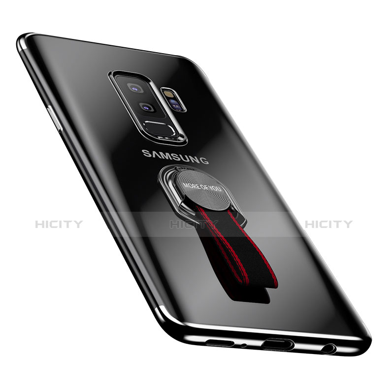 Coque Ultra Slim Silicone Souple Transparente avec Support Bague Anneau pour Samsung Galaxy S9 Plus Noir Plus