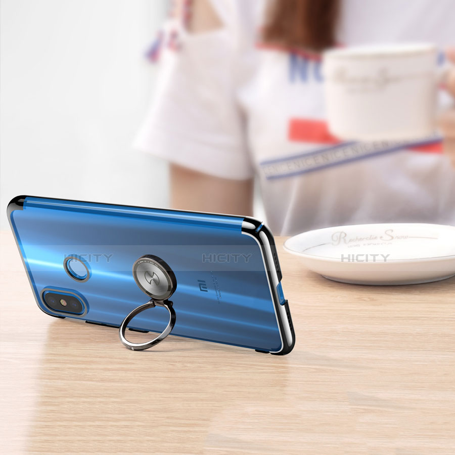 Coque Ultra Slim Silicone Souple Transparente avec Support Bague Anneau pour Xiaomi Mi 8 Noir Plus