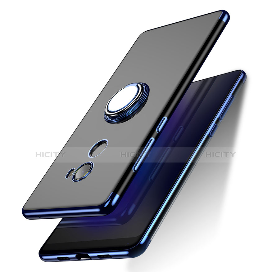 Coque Ultra Slim Silicone Souple Transparente avec Support Bague Anneau pour Xiaomi Mi Mix 2 Bleu Plus