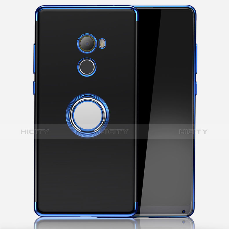 Coque Ultra Slim Silicone Souple Transparente avec Support Bague Anneau pour Xiaomi Mi Mix 2 Bleu Plus