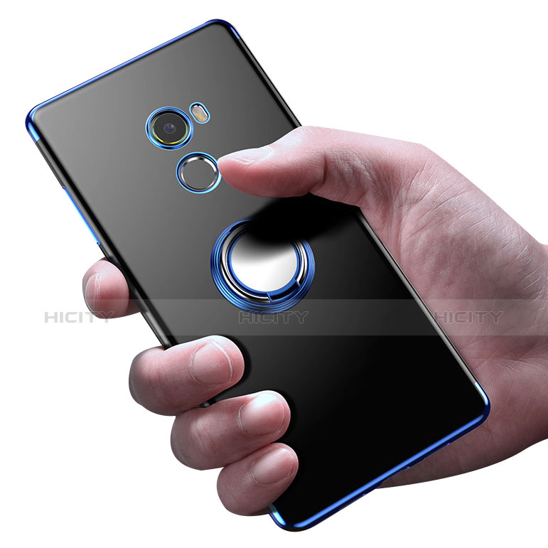 Coque Ultra Slim Silicone Souple Transparente avec Support Bague Anneau pour Xiaomi Mi Mix Evo Bleu Plus