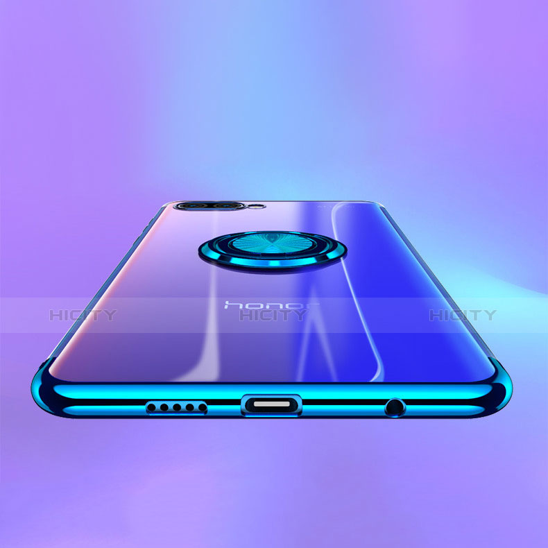 Coque Ultra Slim Silicone Souple Transparente avec Support Bague Anneau S01 pour Huawei Honor 10 Bleu Plus