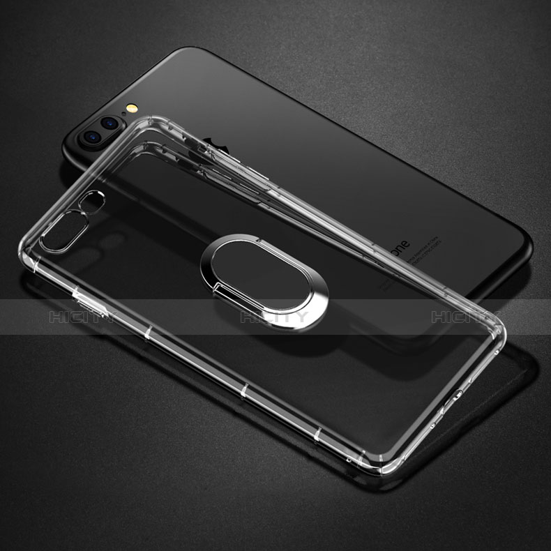 Coque Ultra Slim Silicone Souple Transparente avec Support Bague Anneau T01 pour Apple iPhone 8 Plus Clair Plus