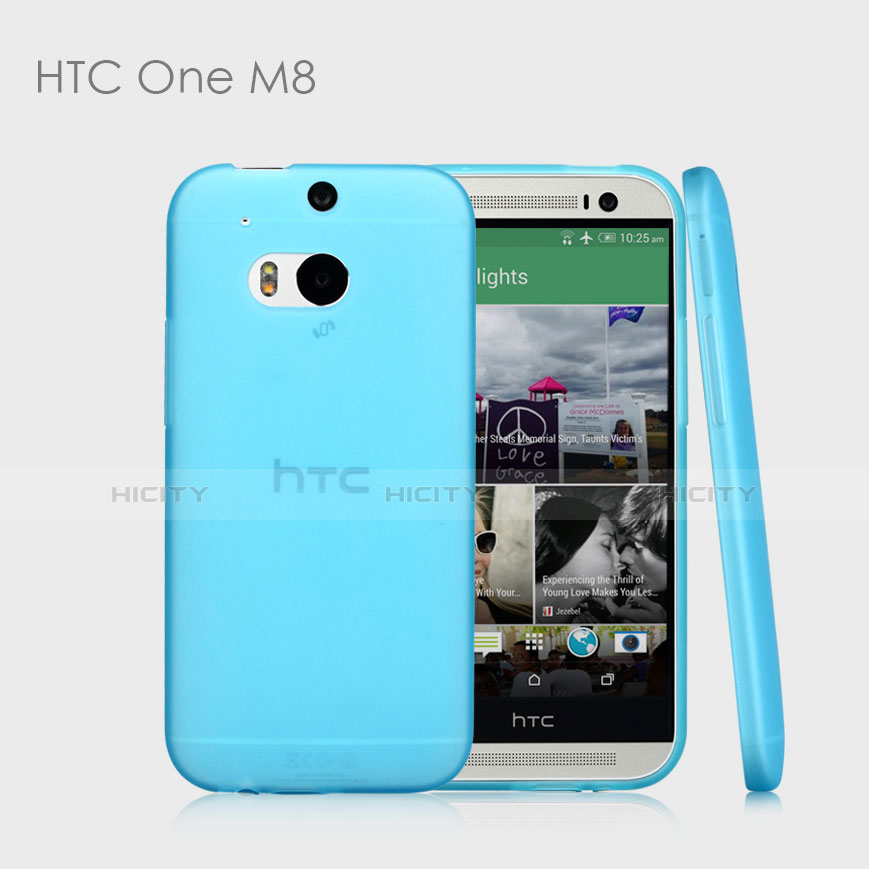 Coque Ultra Slim TPU Souple Transparente T01 pour HTC One M8 Bleu Ciel Plus