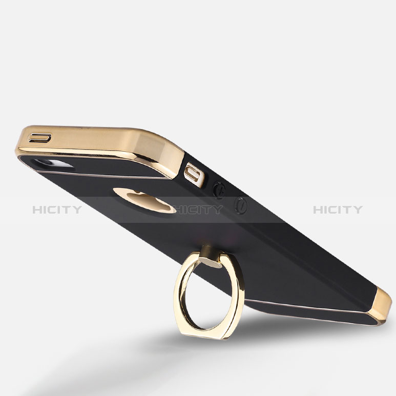 Etui Bumper Luxe Metal et Plastique avec Support Bague Anneau pour Apple iPhone 5S Noir Plus