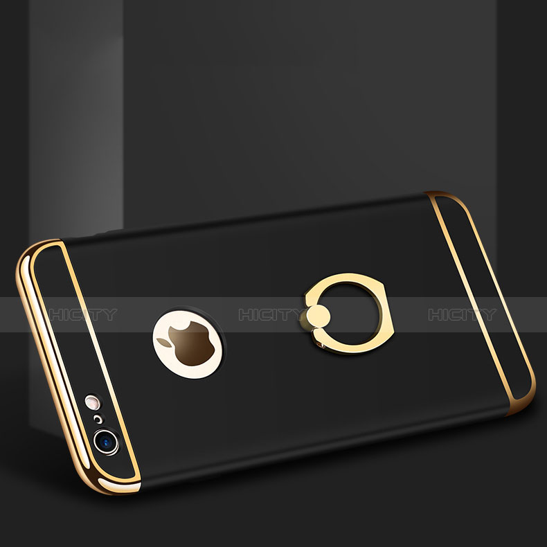Etui Bumper Luxe Metal et Plastique avec Support Bague Anneau pour Apple iPhone 6 Plus Noir Plus
