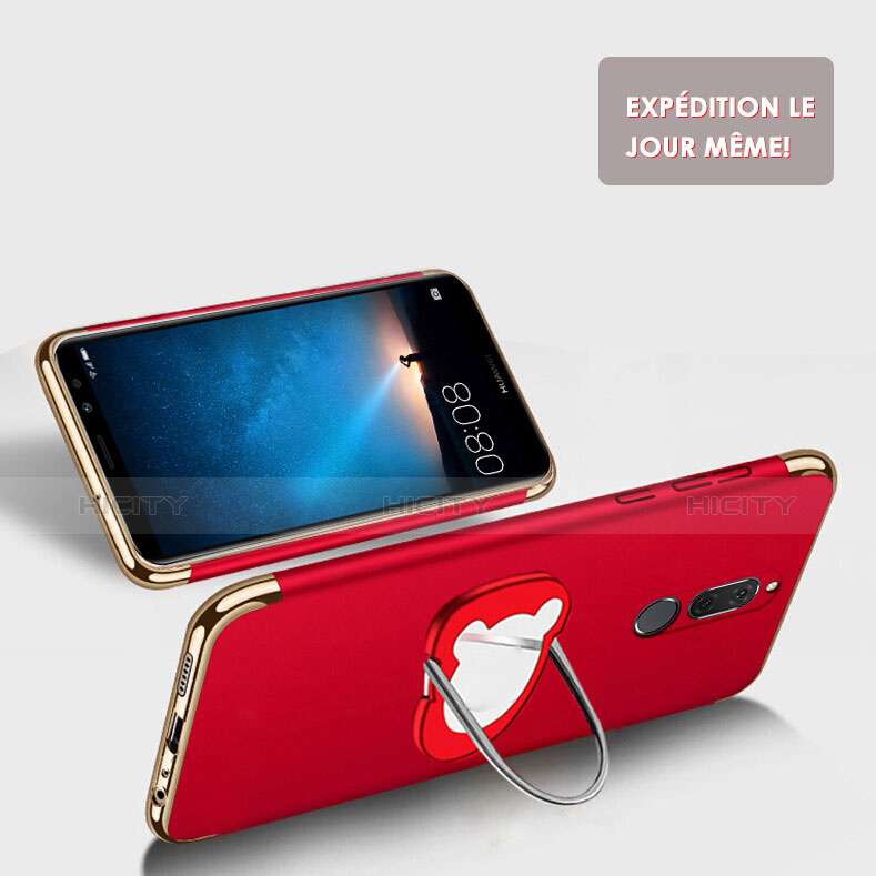 Etui Bumper Luxe Metal et Plastique avec Support Bague Anneau pour Huawei Mate 10 Lite Rouge Plus