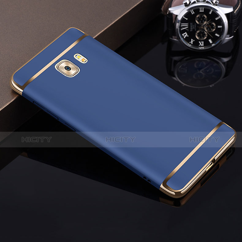 Etui Bumper Luxe Metal et Plastique avec Support Bague Anneau pour Samsung Galaxy C9 Pro C9000 Bleu Plus