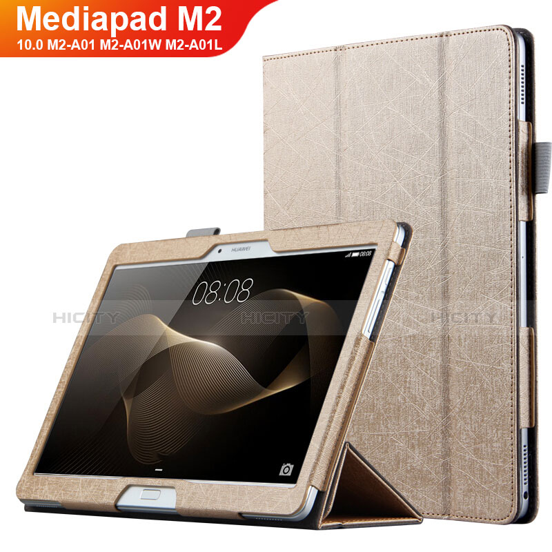 Etui Clapet Portefeuille Livre Cuir L01 pour Huawei MediaPad M2 10.0 M2-A01 M2-A01W M2-A01L Or Plus