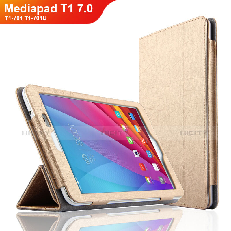 Etui Clapet Portefeuille Livre Cuir L01 pour Huawei Mediapad T2 7.0 BGO-DL09 BGO-L03 Or Plus
