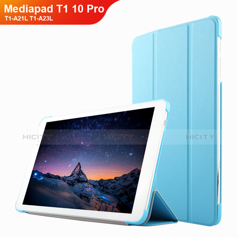 Etui Clapet Portefeuille Livre Cuir L02 pour Huawei Mediapad T1 10 Pro T1-A21L T1-A23L Bleu Ciel Plus