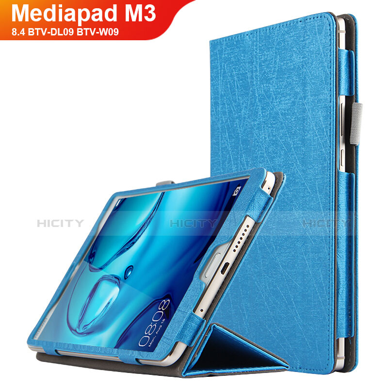 Etui Clapet Portefeuille Livre Cuir L04 pour Huawei Mediapad M3 8.4 BTV-DL09 BTV-W09 Bleu Plus