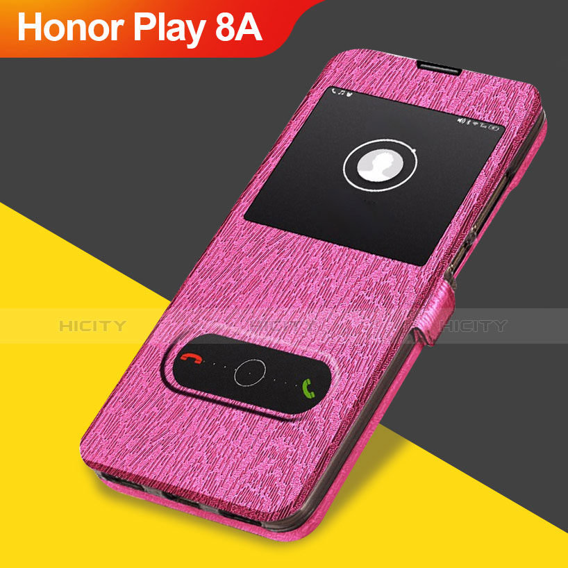 Etui Clapet Portefeuille Livre Cuir pour Huawei Honor Play 8A Rose Rouge Plus