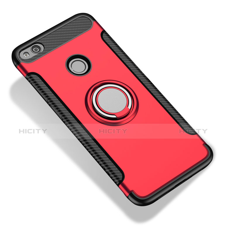 Etui Contour Silicone et Plastique Mat avec Support Bague Anneau pour Xiaomi Redmi 3S Prime Rouge Plus