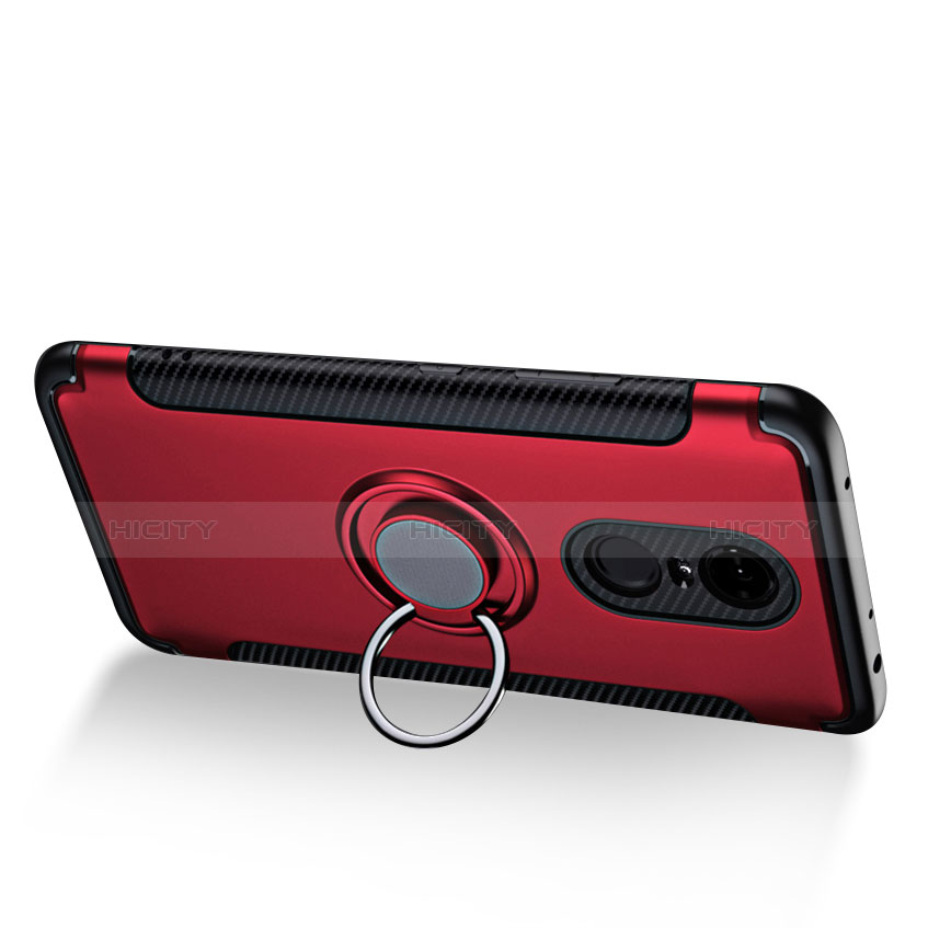 Etui Contour Silicone et Plastique Mat avec Support Bague Anneau pour Xiaomi Redmi Note 5 Indian Version Rouge Plus