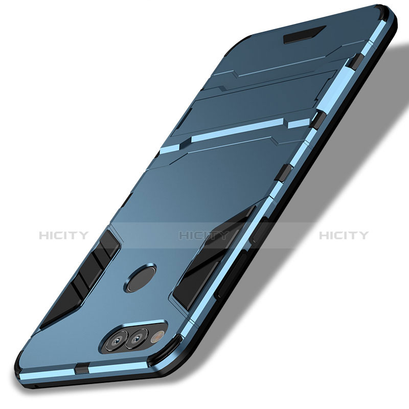 Etui Contour Silicone et Plastique Mat avec Support pour Huawei Honor Play 7X Bleu Plus