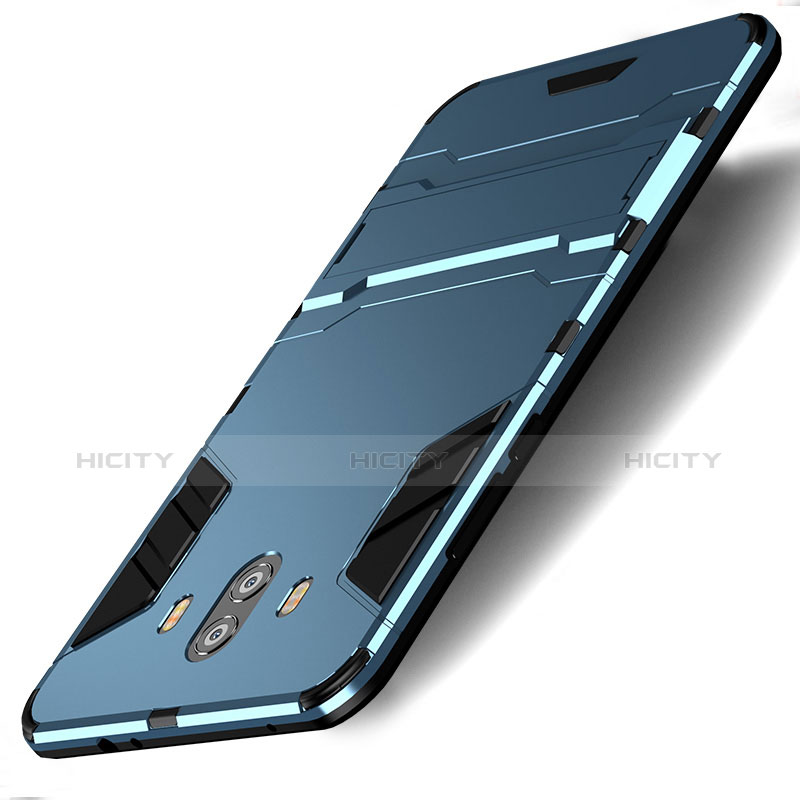 Etui Contour Silicone et Plastique Mat avec Support pour Huawei Mate 10 Bleu Plus