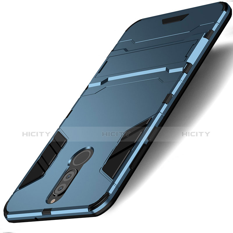 Etui Contour Silicone et Plastique Mat avec Support pour Huawei Mate 10 Lite Bleu Plus