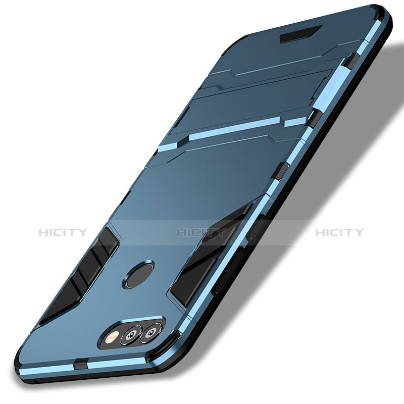 Etui Contour Silicone et Plastique Mat avec Support pour Huawei P Smart Bleu Plus