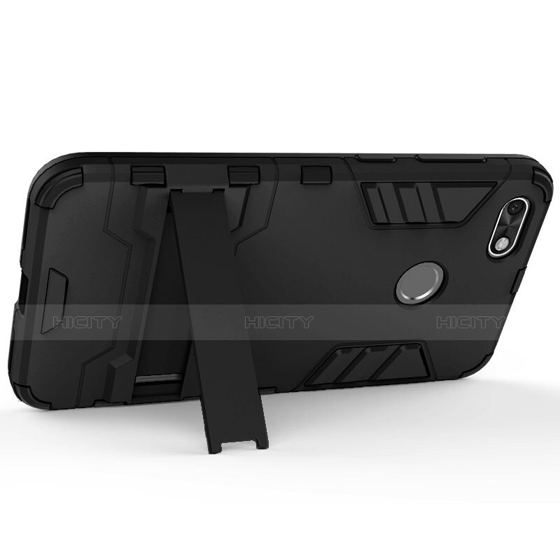 Etui Contour Silicone et Plastique Mat avec Support pour Huawei P9 Lite Mini Noir Plus