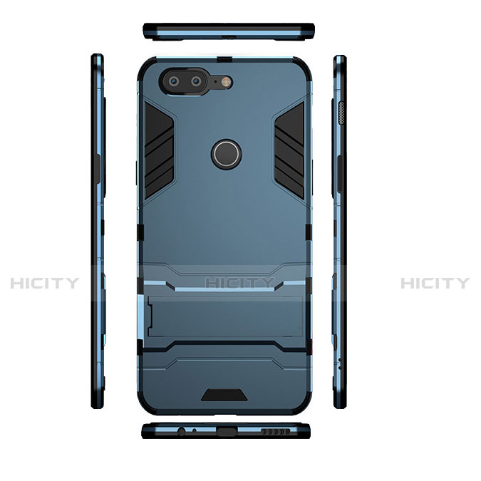 Etui Contour Silicone et Plastique Mat avec Support pour OnePlus 5T A5010 Bleu Plus