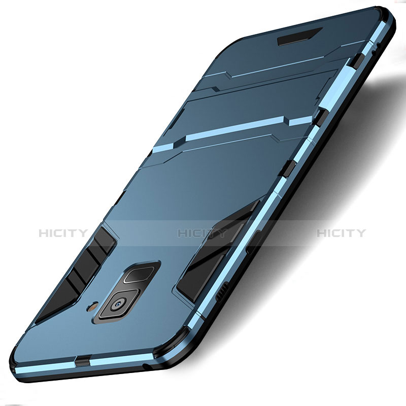 Etui Contour Silicone et Plastique Mat avec Support pour Samsung Galaxy A8 (2018) A530F Cyan Plus