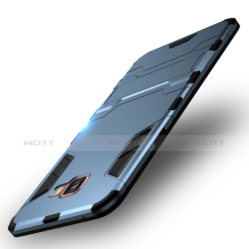 Etui Contour Silicone et Plastique Mat avec Support pour Samsung Galaxy C7 SM-C7000 Bleu Plus