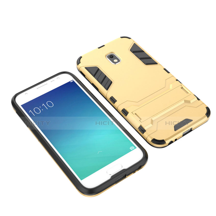 Etui Contour Silicone et Plastique Mat avec Support pour Samsung Galaxy J3 (2018) SM-J377A Or Plus