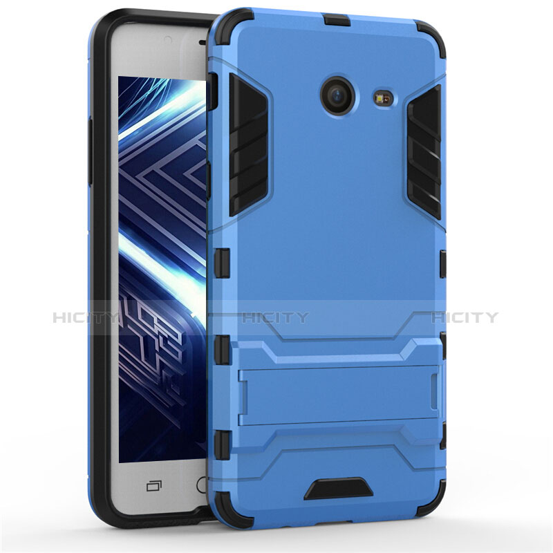 Etui Contour Silicone et Plastique Mat avec Support pour Samsung Galaxy J5 (2017) Version Americaine Bleu Plus
