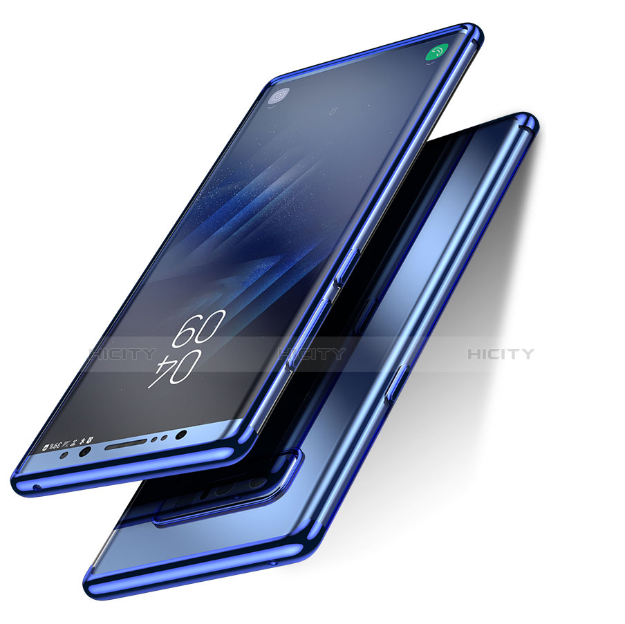 Etui Contour Silicone et Vitre Transparente Mat R02 pour Samsung Galaxy Note 8 Duos N950F Bleu Plus