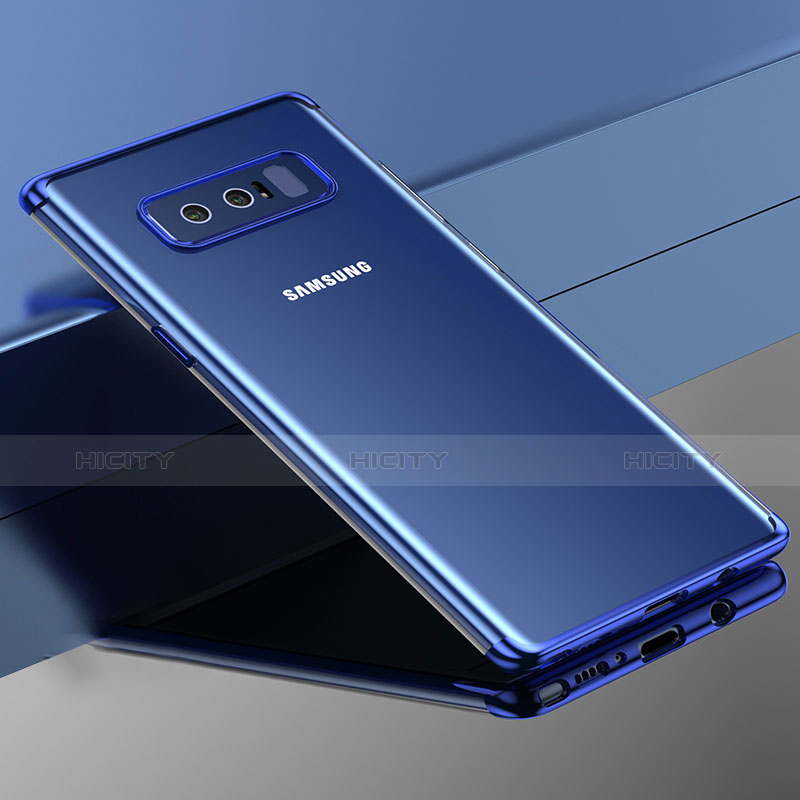Etui Contour Silicone et Vitre Transparente Mat R02 pour Samsung Galaxy Note 8 Duos N950F Bleu Plus