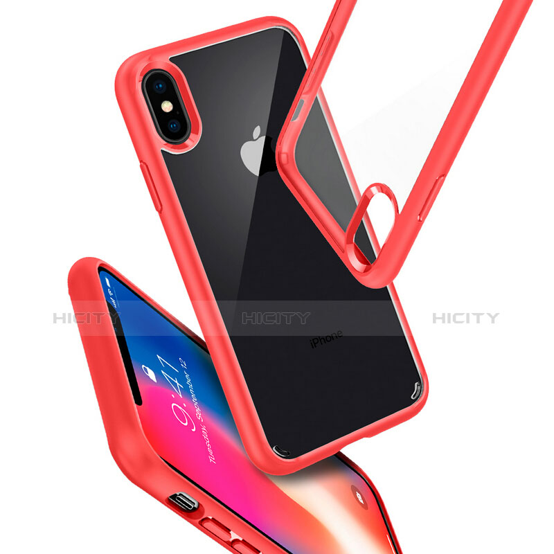 Etui Contour Silicone et Vitre Transparente Miroir 360 Degres pour Apple iPhone Xs Max Rouge Plus