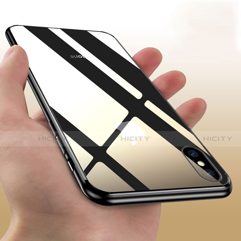 Etui Contour Silicone et Vitre Transparente Miroir pour Apple iPhone X Noir Plus