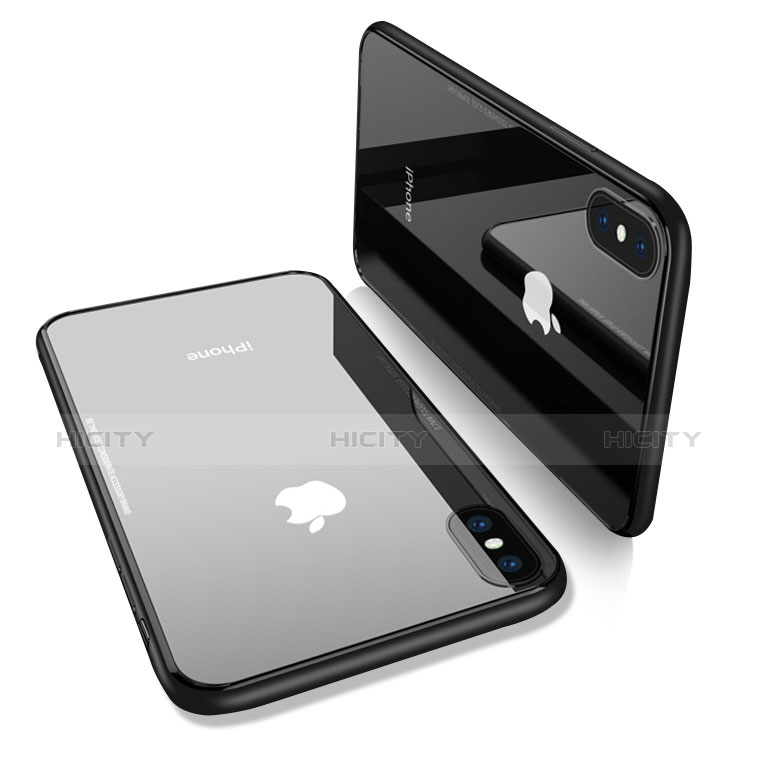 Etui Contour Silicone et Vitre Transparente Miroir pour Apple iPhone Xs Noir Plus