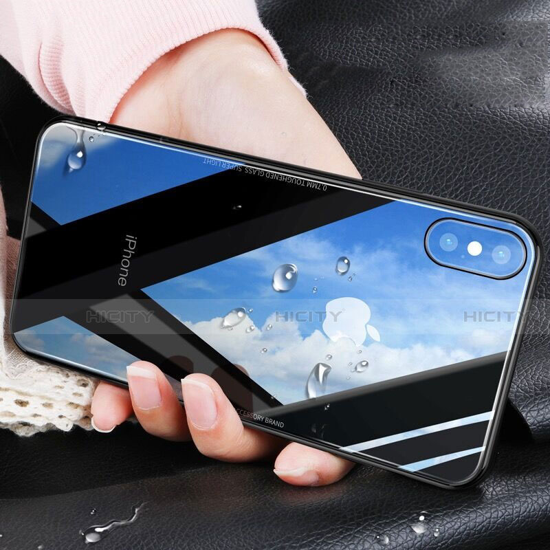 Etui Contour Silicone et Vitre Transparente Miroir pour Apple iPhone Xs Noir Plus